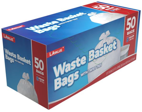 8 Gallon Drawstring Value Pack Waste Basket Bags, Easy Tie and